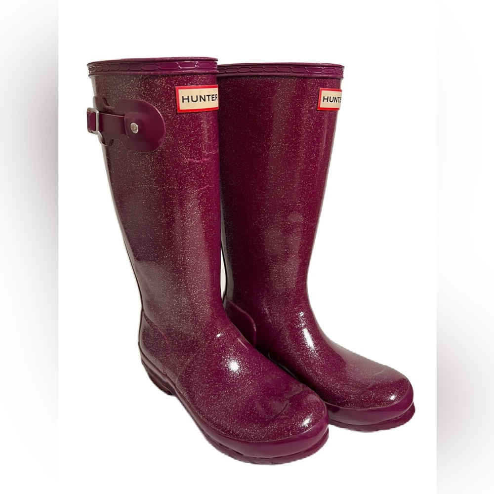 Hunter Sparkle Fuchsia Rain Boots excellent condition size women’s 6/6.5